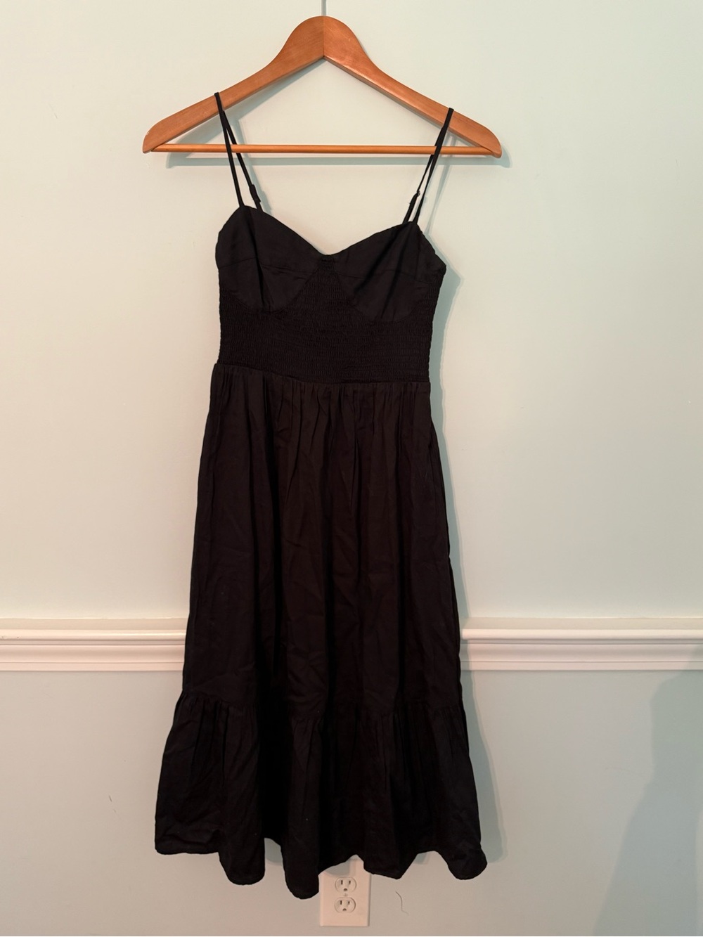 NWT- GAP Black Smocked Midi Dress with Spaghetti Straps